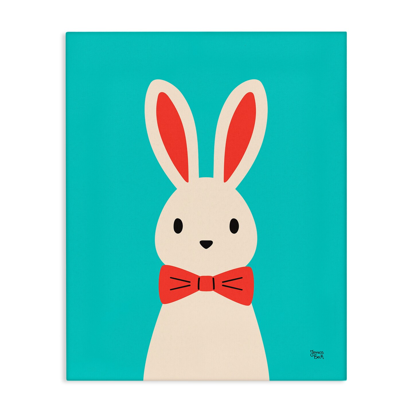 Stupell Industries Rabbit &#x26; Bowtie on Turquoise Canvas Wall Art Design by Jessica Beck