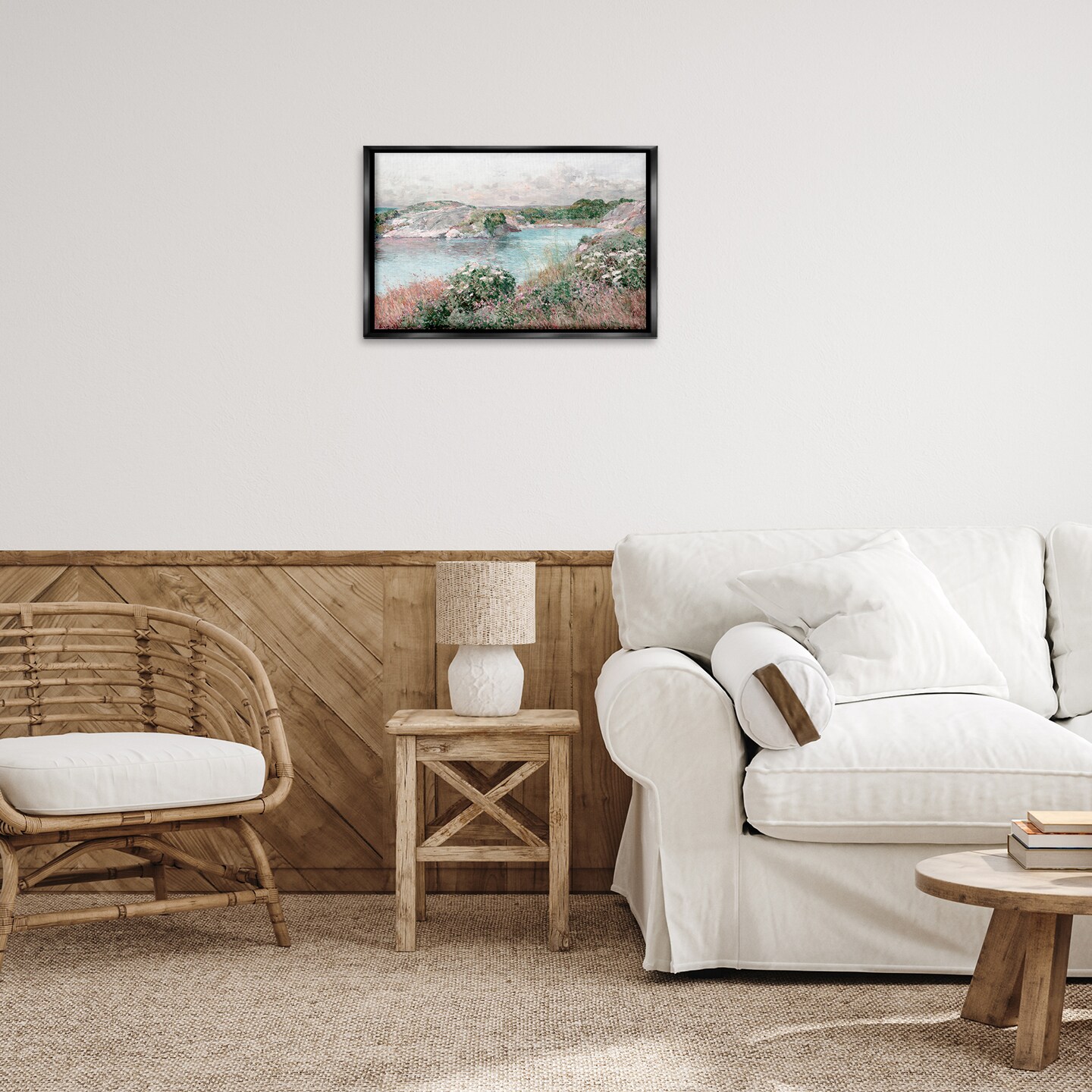 Stupell Industries Classic Riverbank Landscape Framed Floater Canvas Wall Art Design by Lettered and Lined