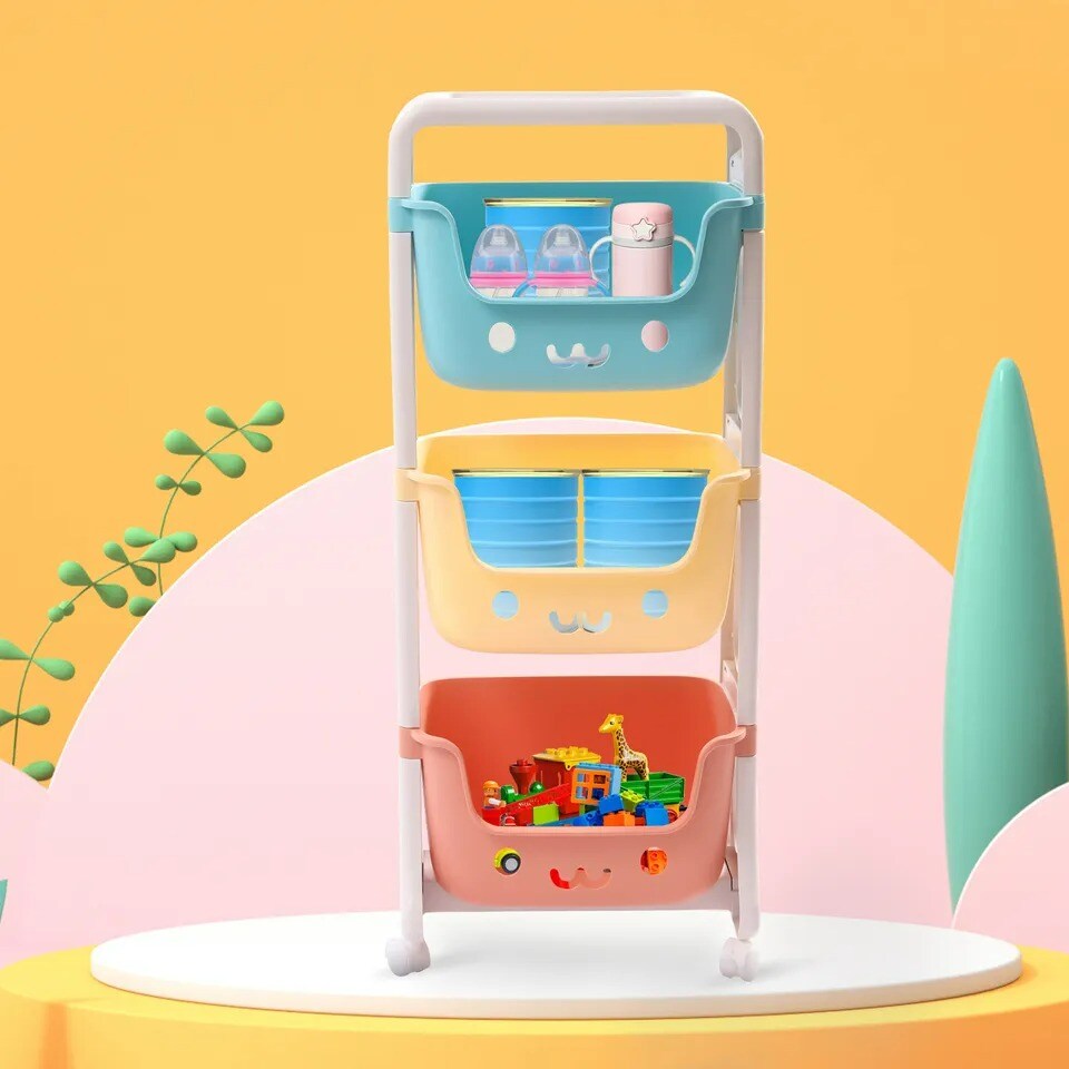 3-Tier Rolling Cart Kids Playroom Decor Doll Activity Rack Shelf 10kg/22.04lbs