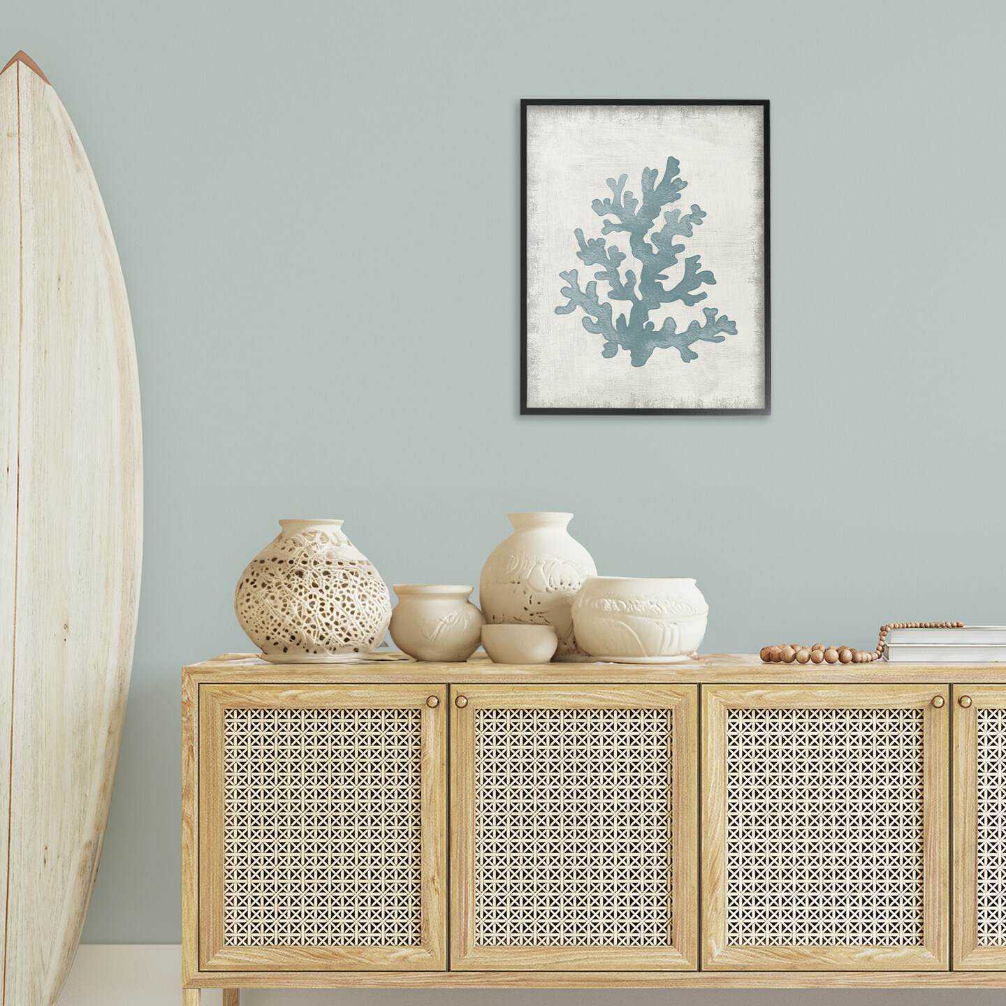 Stupell Industries Blue Coral Form Framed Giclee Wall Art Design by Conrad Knutsen