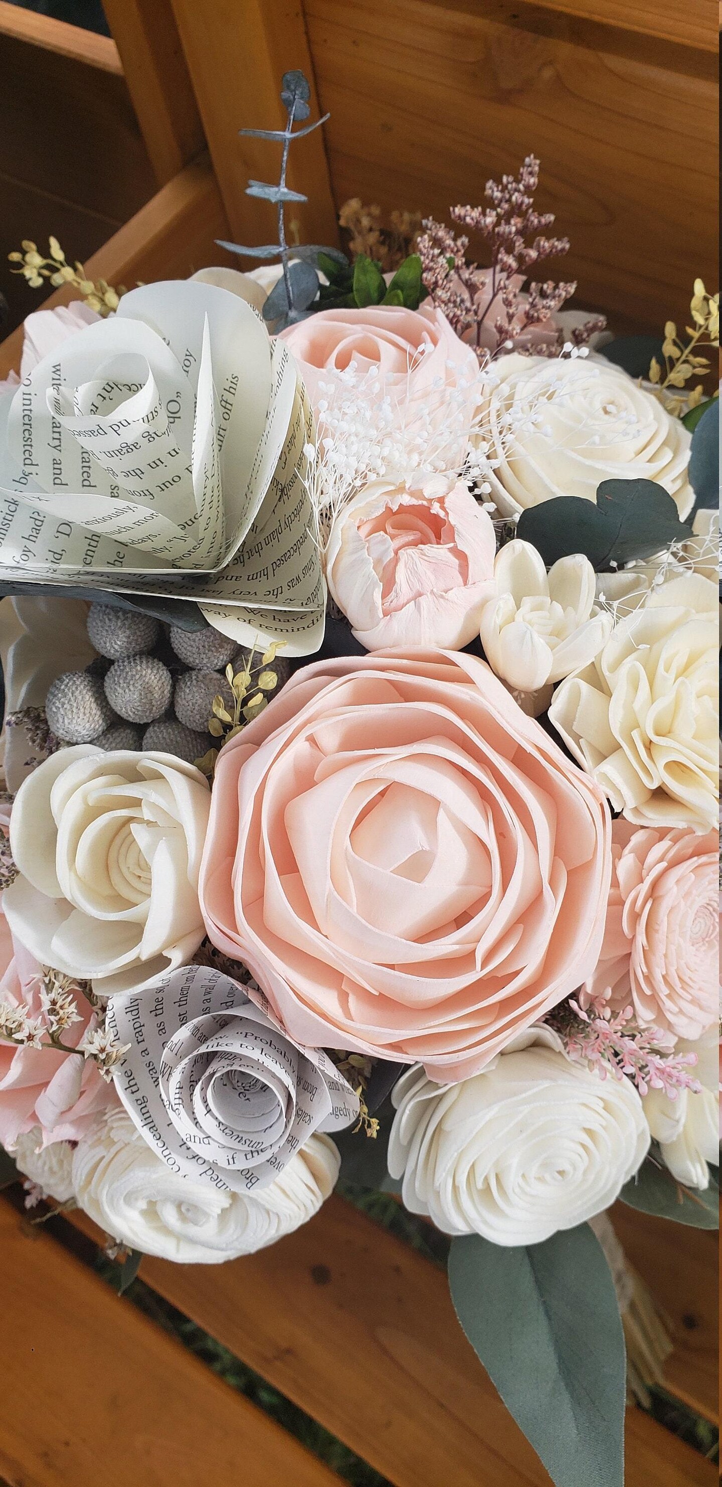 Light Blush Pink Book Flower Wildflower Sola Wood Flower Bouquet