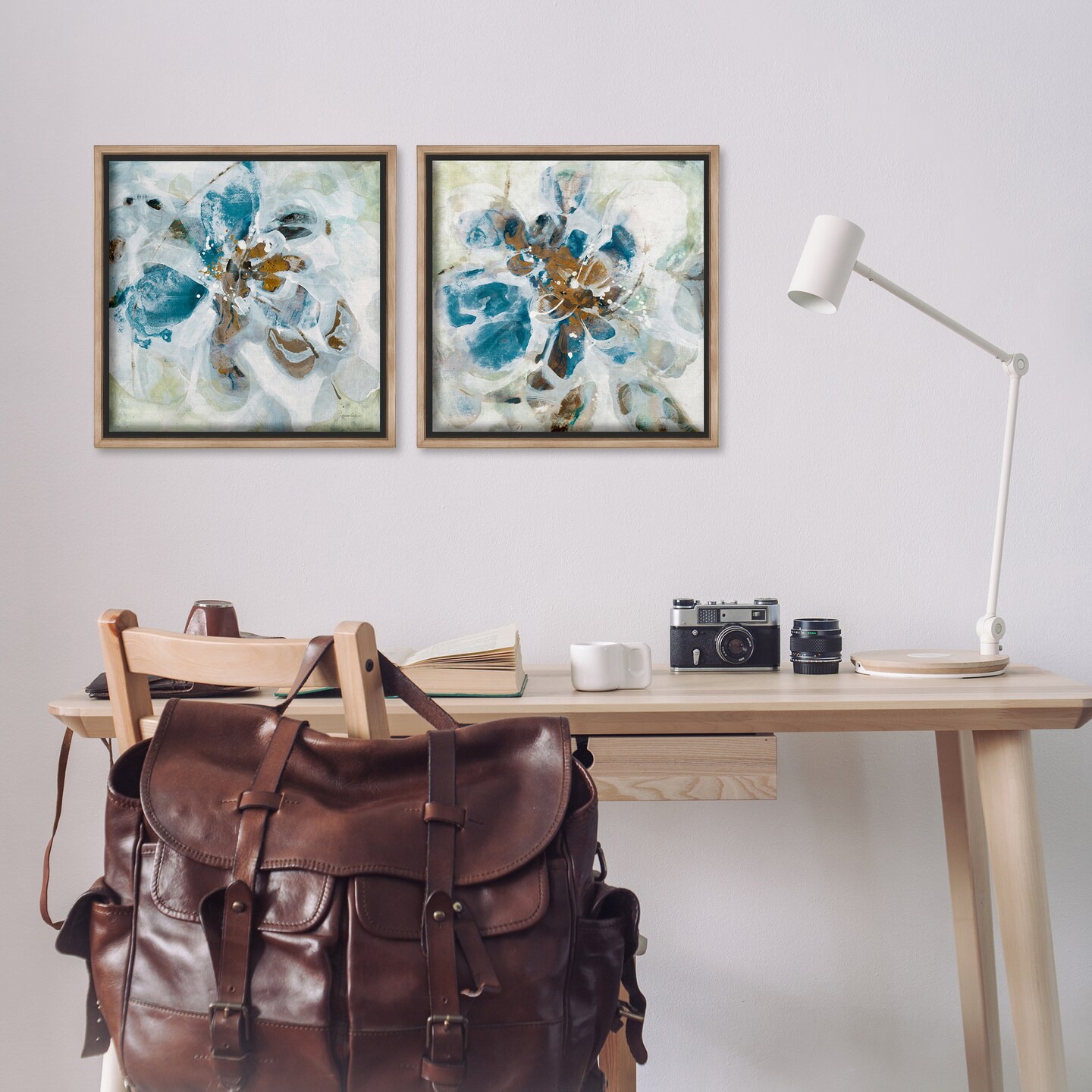 Stupell Industries Teal Abstract Flower Petals 2 pc Framed Floater Canvas Wall Art Set Design by Liz Jardine