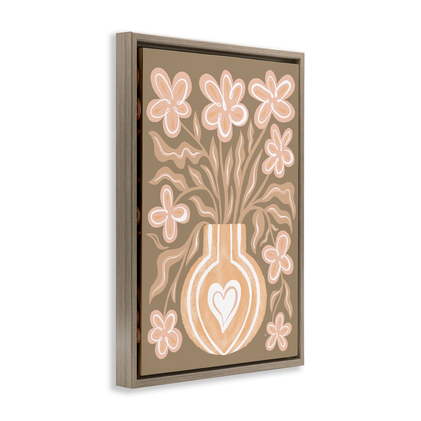 Stupell Industries Pink Retro Flower Vase Framed Floater Canvas Wall Art Design by Martina Pavlova