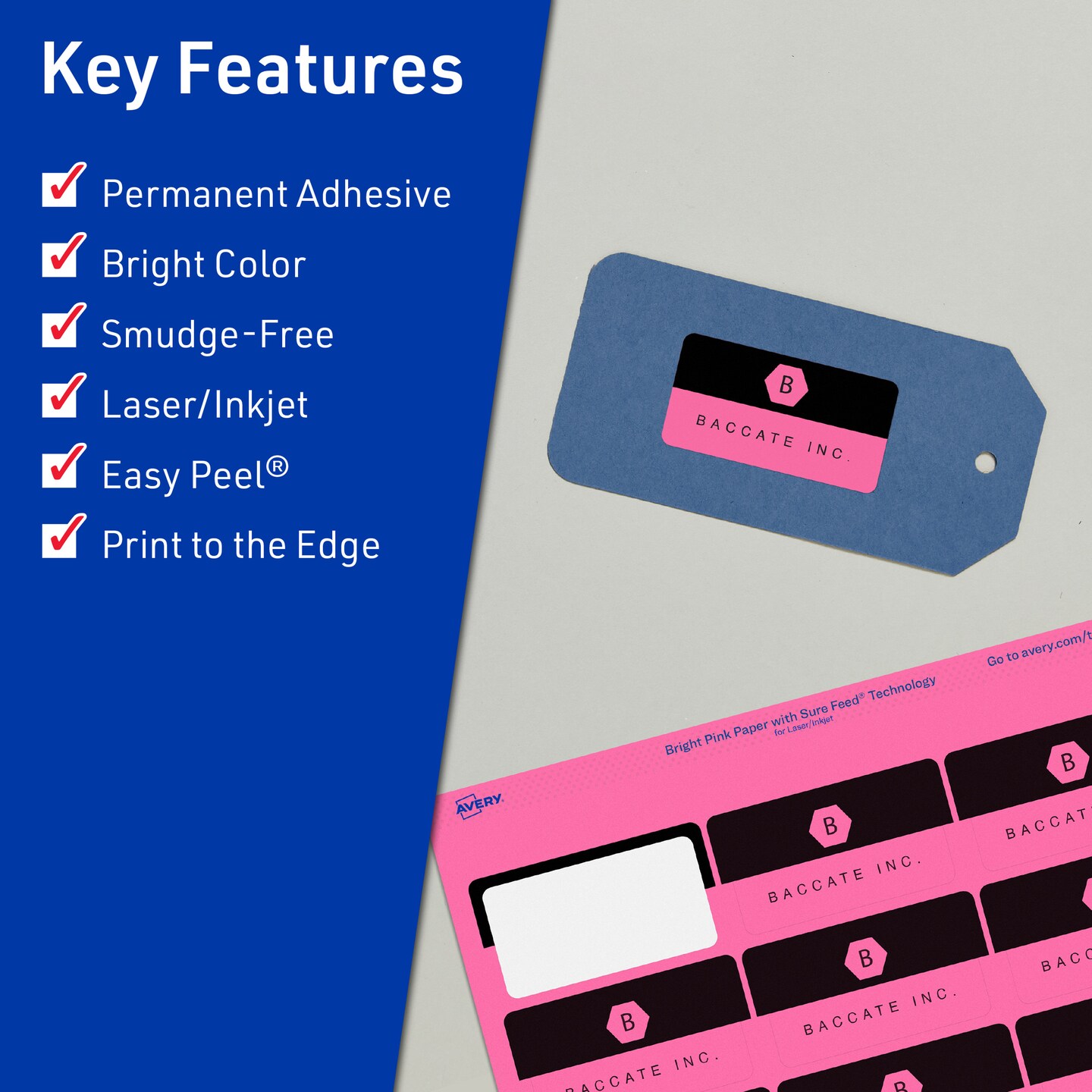 Avery Bright Pink Paper Labels, 1&#x22; x 2&#x22; Rectangle