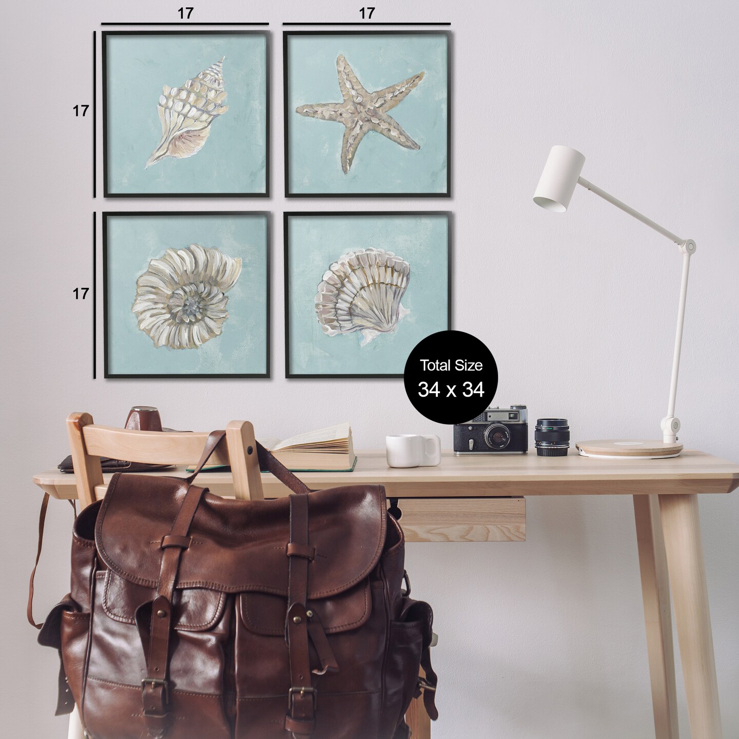 Stupell Industries Beige & Blue Sea Life 4 pc Framed Giclee Wall Art Set Design by Julie Derice