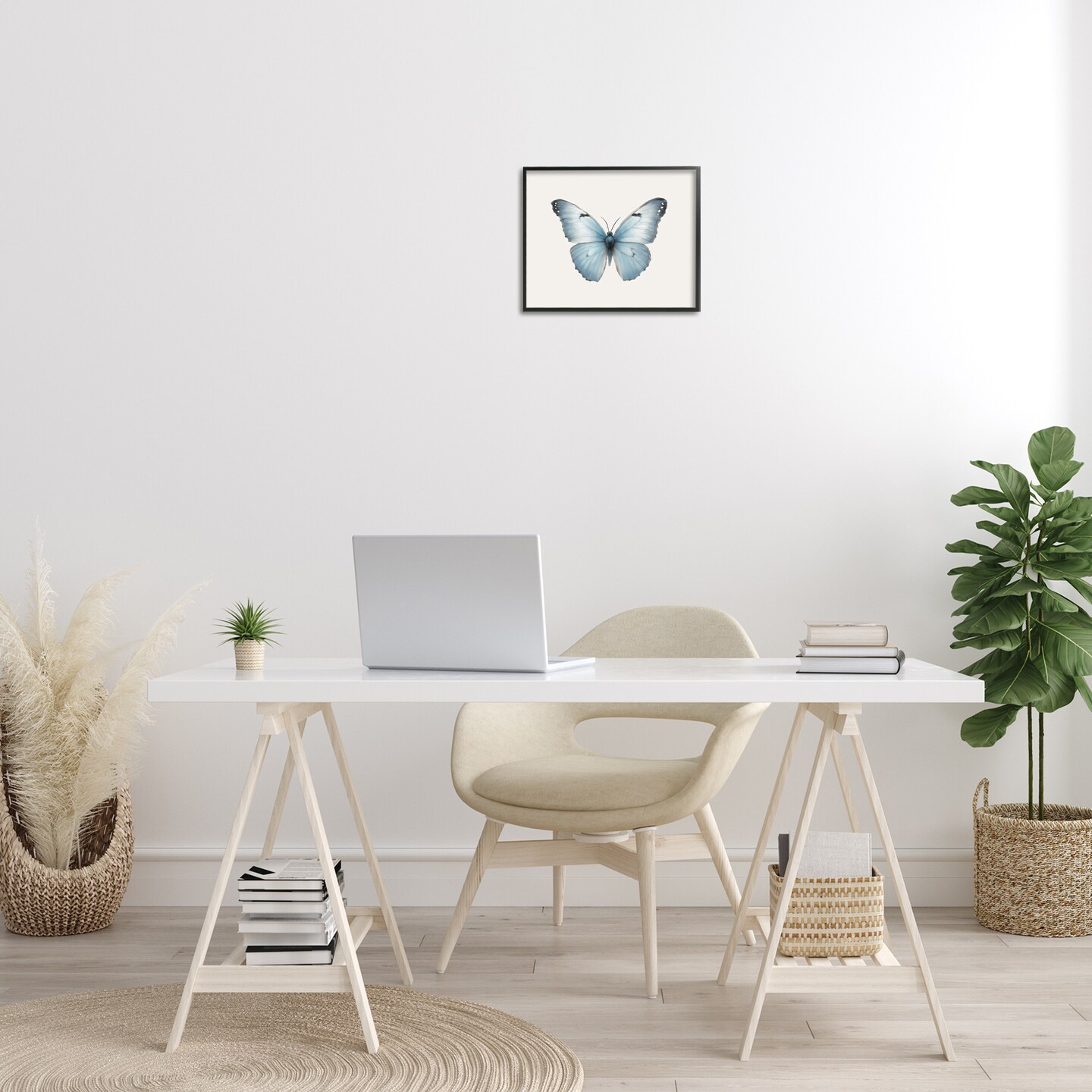 Stupell Industries Blue Symmetrical Butterfly Framed Giclee Wall Art Design by Elizabeth Medley