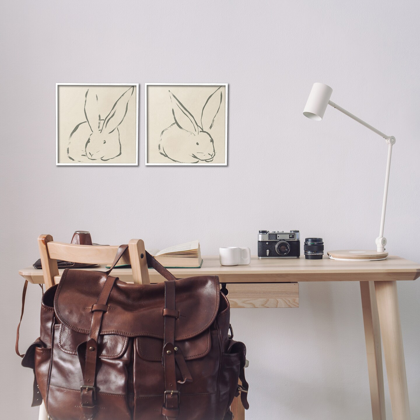Stupell Industries Minimalist Resting Rabbit Line Drawing 2 pc Framed Giclee Wall Art Set Design by June Erica Vess