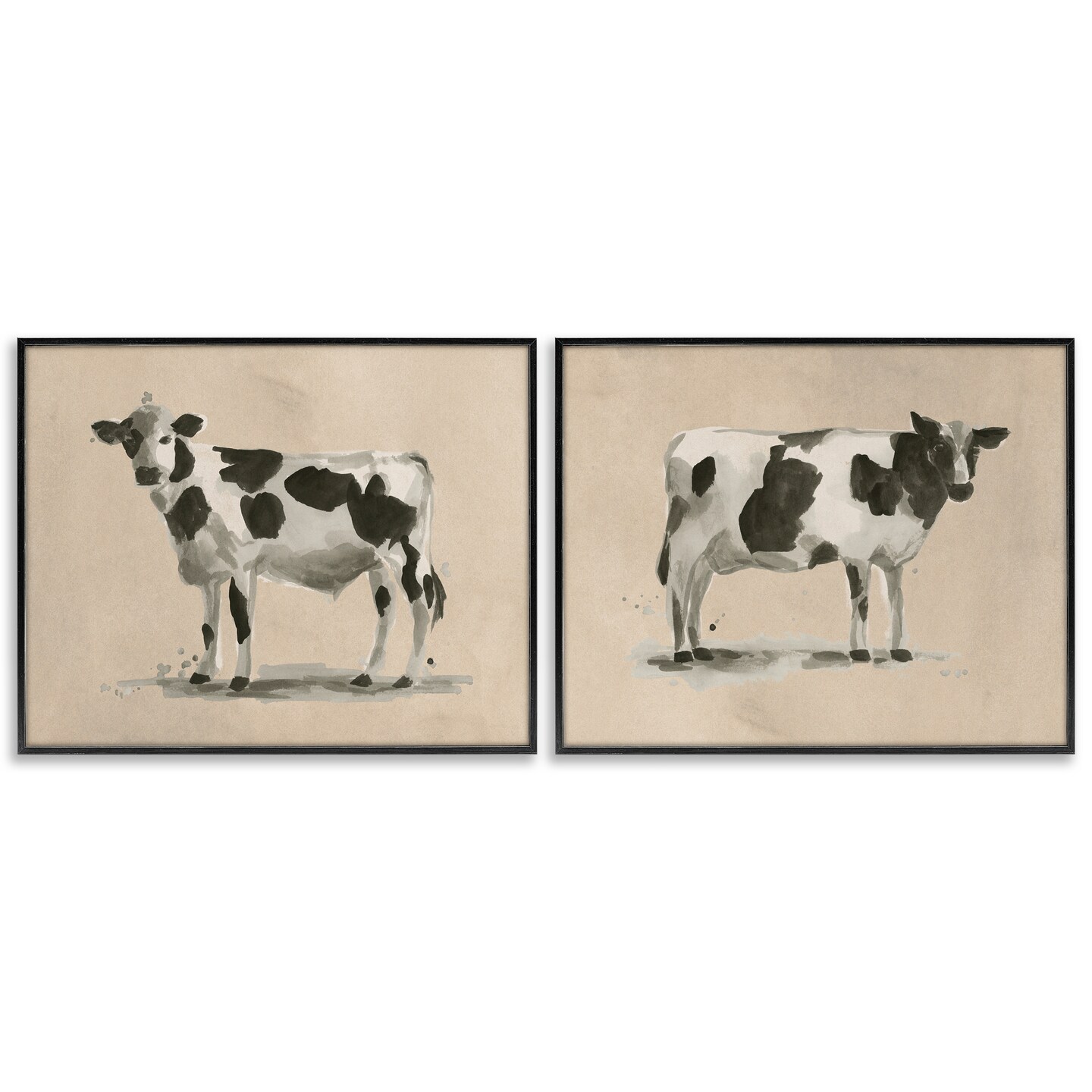 Stupell Industries Beige Holstein Cow Portrait 2 pc Framed Giclee Wall Art Set Design by June Erica Vess
