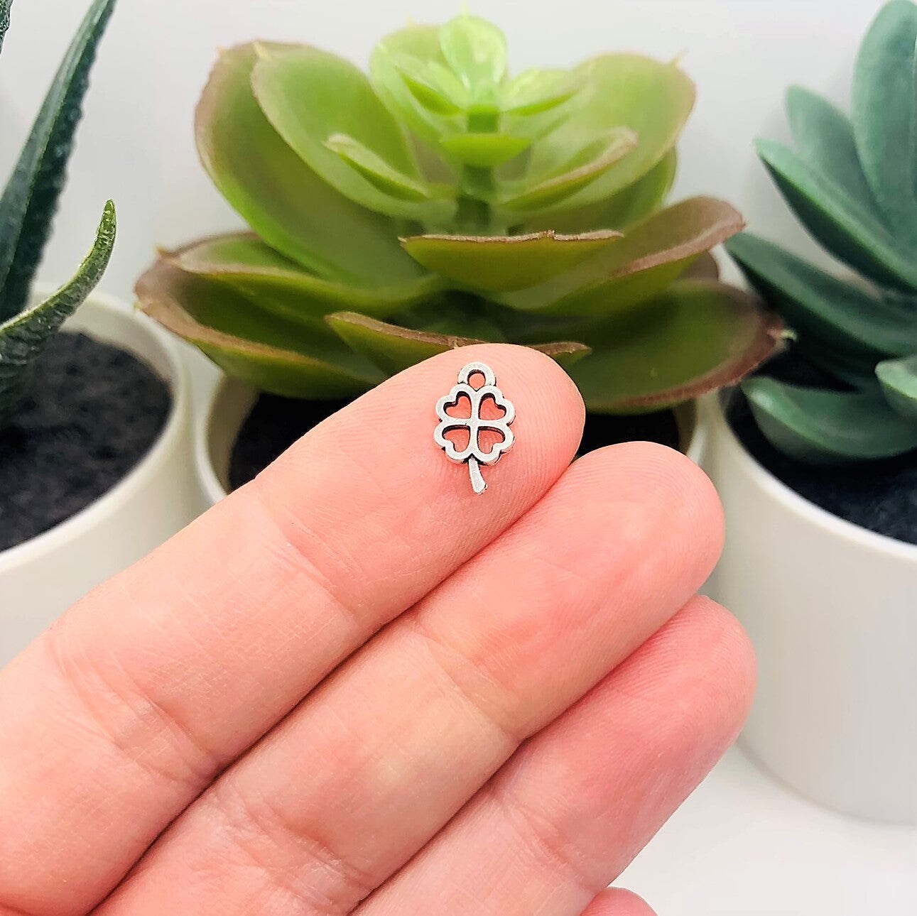 4, 20 or 50 Pieces: Tiny Silver Lucky Clover Charms, 6x10mm