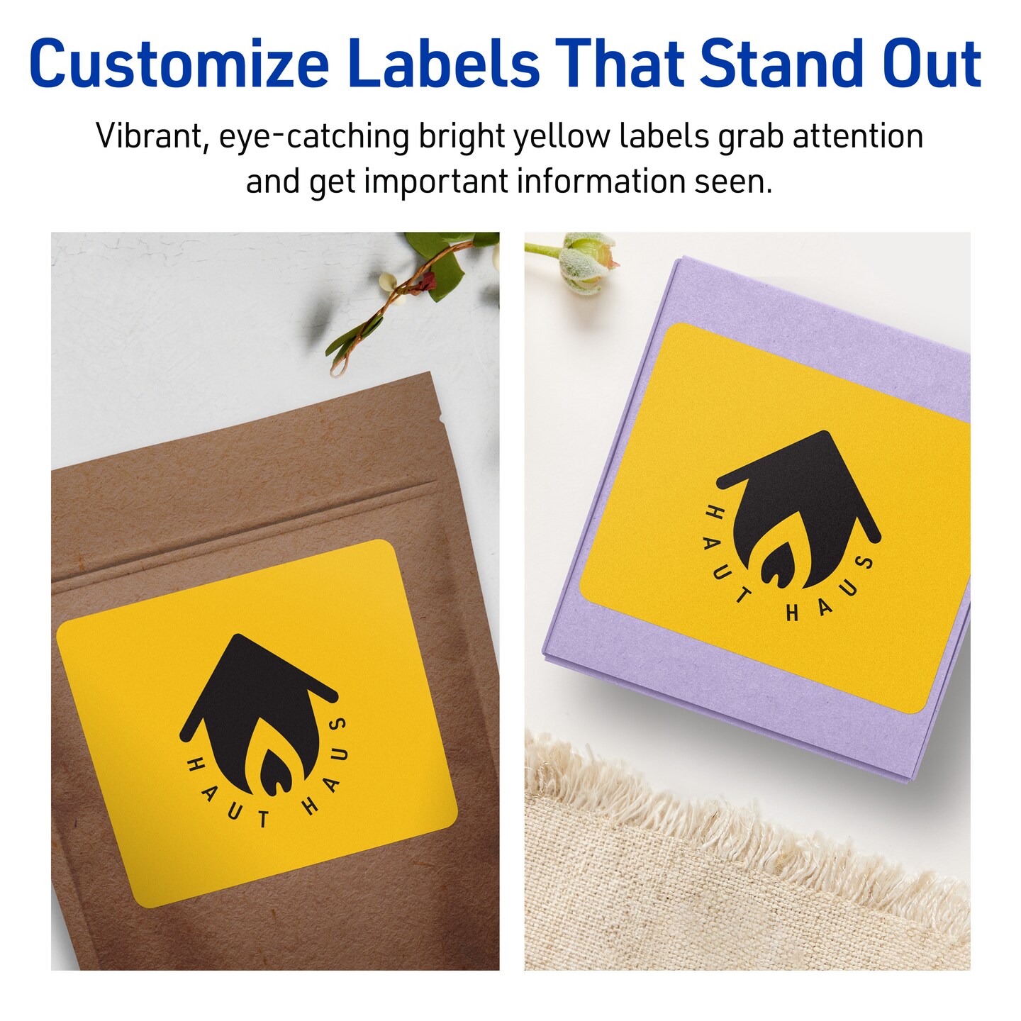 Avery Bright Yellow Paper Labels, 4.75&#x22; x 3.75&#x22; Rectangle