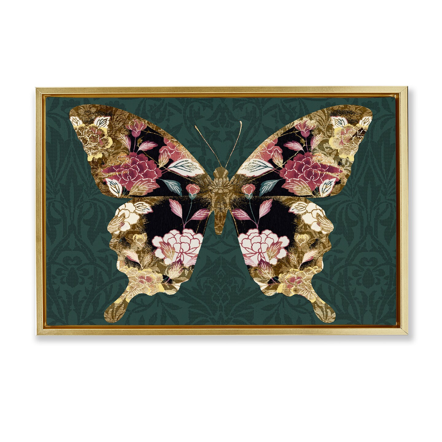 Stupell Industries Rococo Butterfly Pattern Framed Floater Canvas Wall Art Design by Victoria Barnes