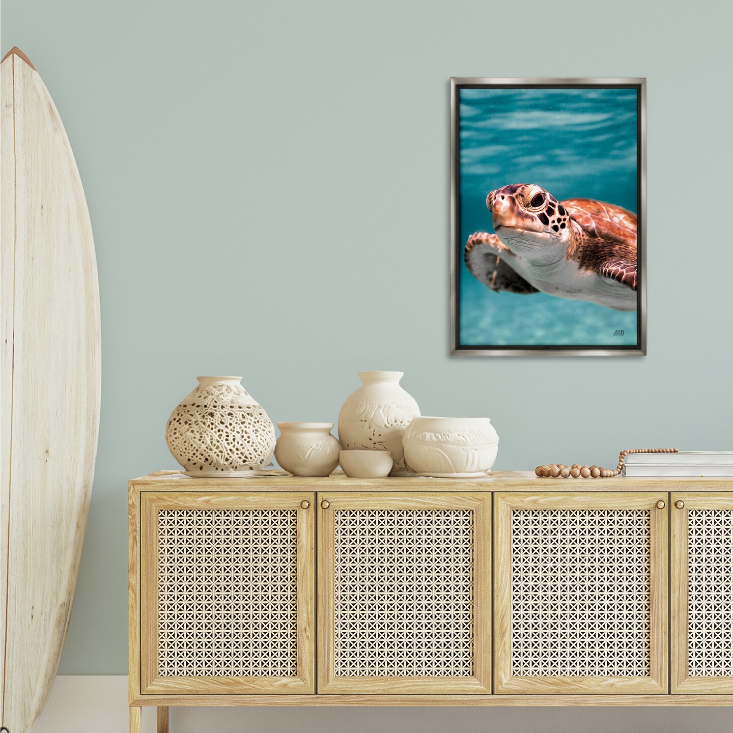 Stupell Industries Underwater Sea Turtle Swim Framed Floater Canvas Wall Art Design by Max Blakesberg Studios