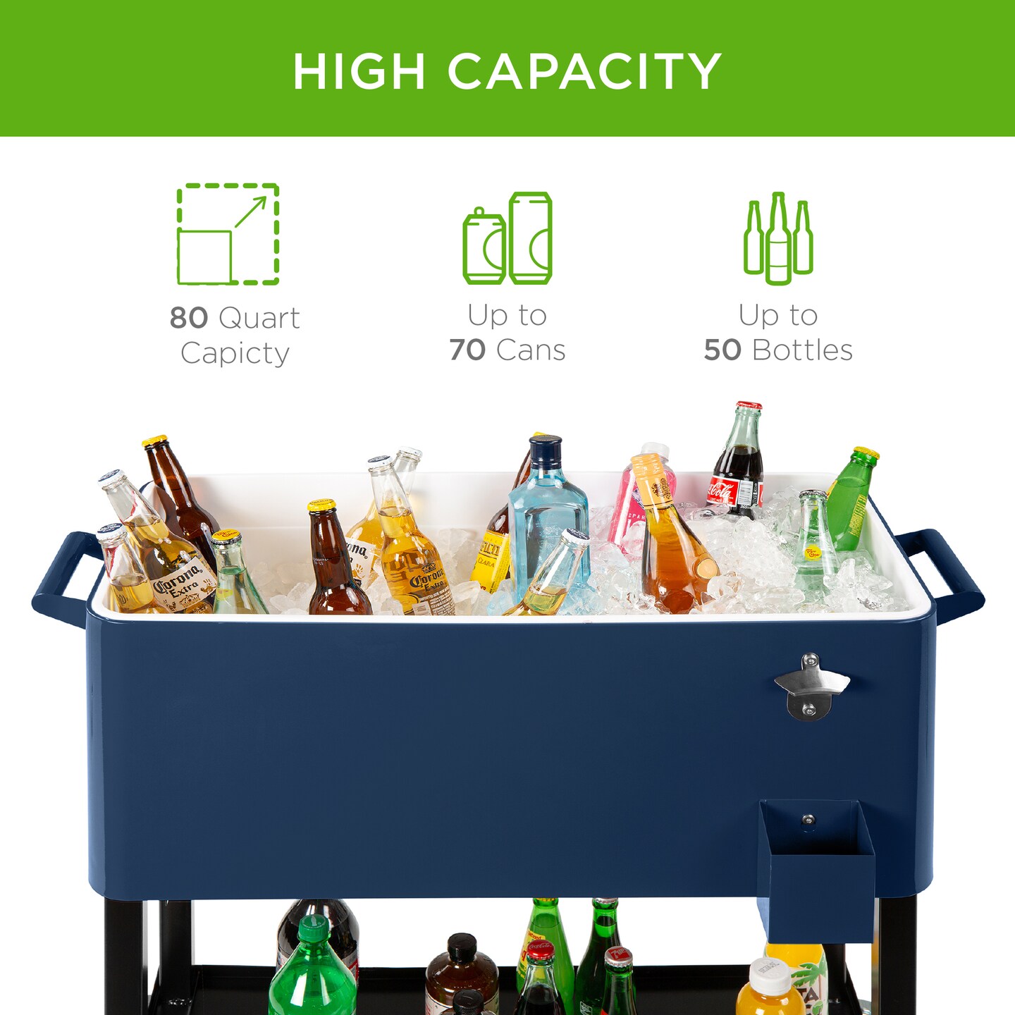 Best Choice Products 80qt Steel Rolling Cooler Cart w/ Bottle Opener, Catch Tray, Drain Plug, Locking Wheels