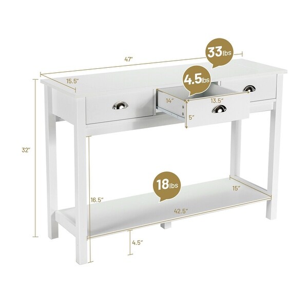 Modern Tall Entryway Table with 3 Drawers and 2 Tier Storage Shelves