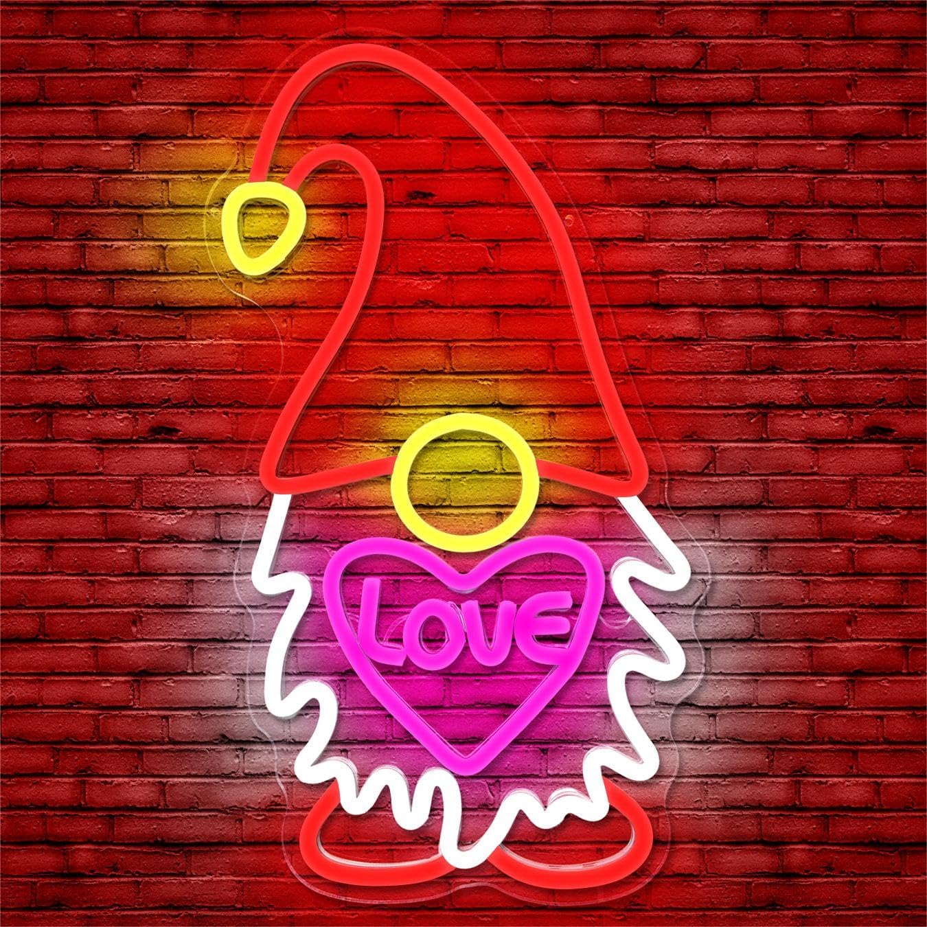 Valentine&#x27;S Day Neon Sign Dimmable Valentines Day Gnomes Decor Love Neon Sign for Wall Decor Neon Heart Light Up Sign for Bedroom Bar Living Room Party Valentine&#x27;S Day Decorations Gifts for Lover