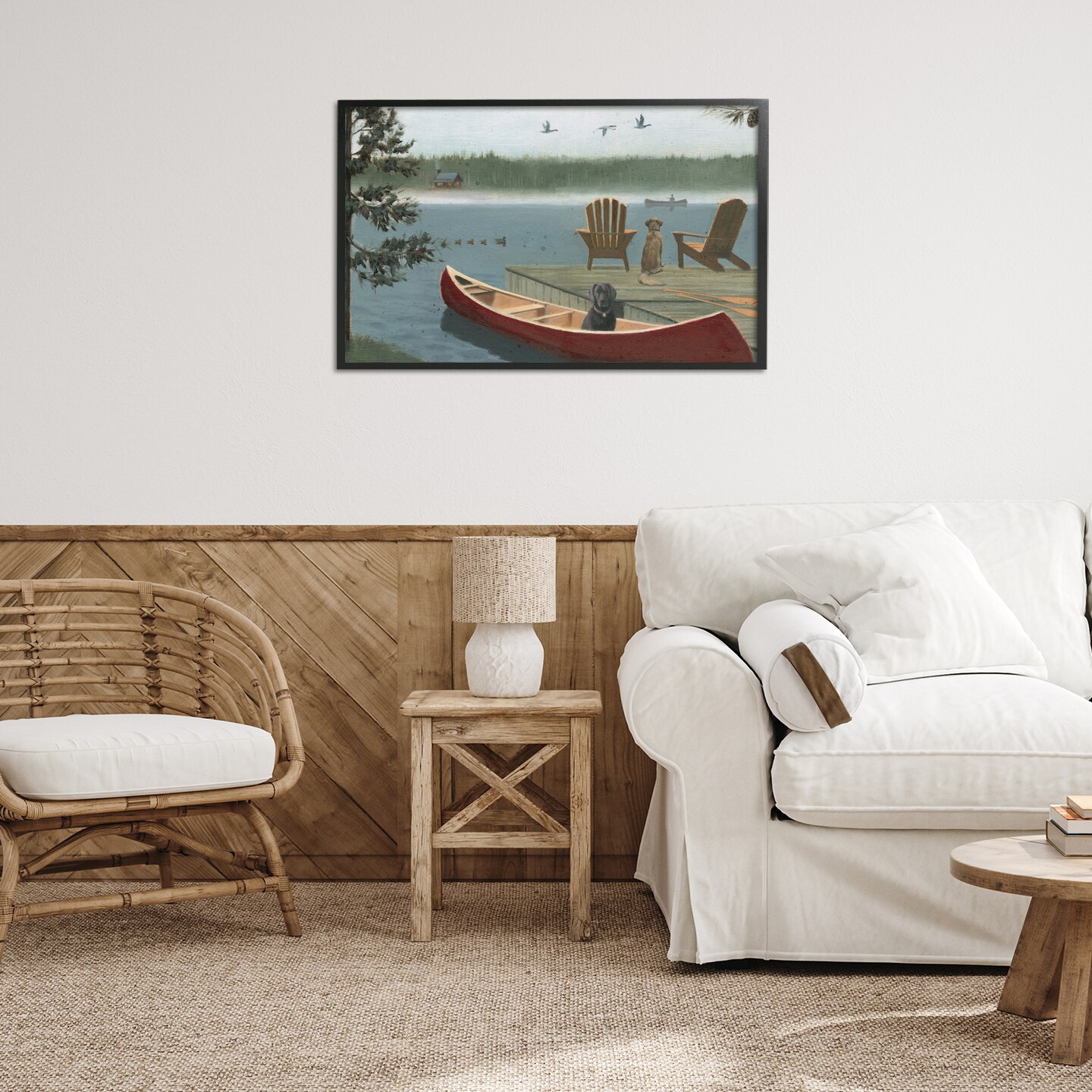 Stupell Industries Dogs on Lake Dock Framed Giclee Wall Art Design by James Wiens