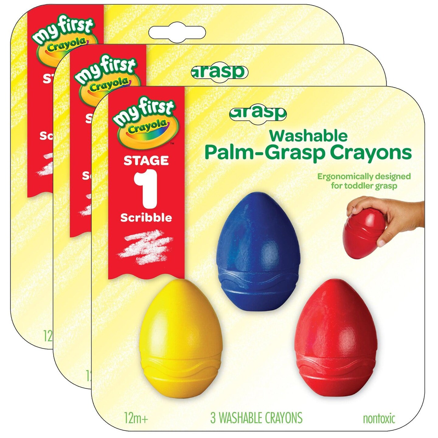 My First Crayola® Washable Palm-Grasp Crayons, 3 Per Pack, 3 Packs