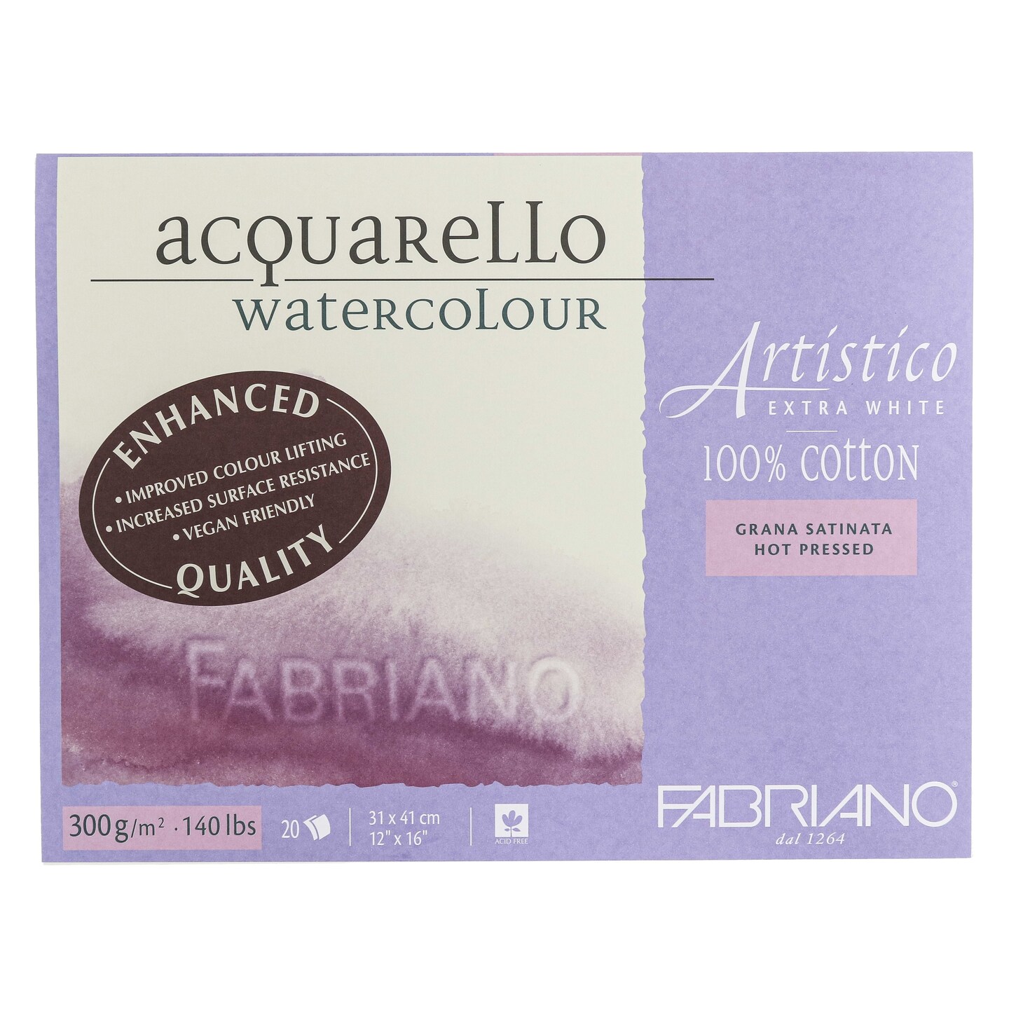 Fabriano Artistico Extra White Watercolor Block, 140 lb./300 gsm