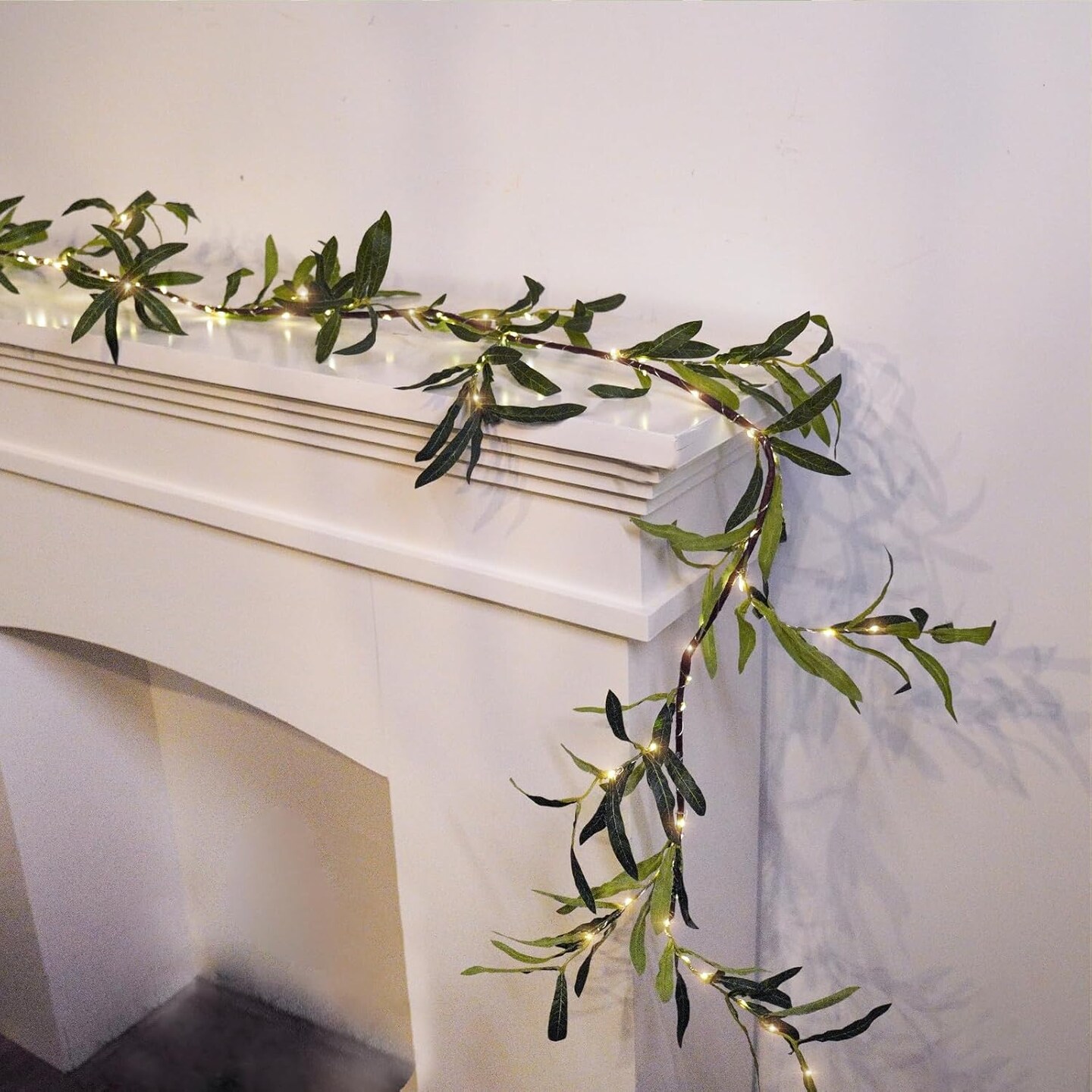 Olive Garland Greenery Garlands Décor - 6FT 96 LED Lighted Artificial Garland Faux Vines Flower Wreaths Lights for Wedding Christmas Spring Mantle Decoration DiliComing