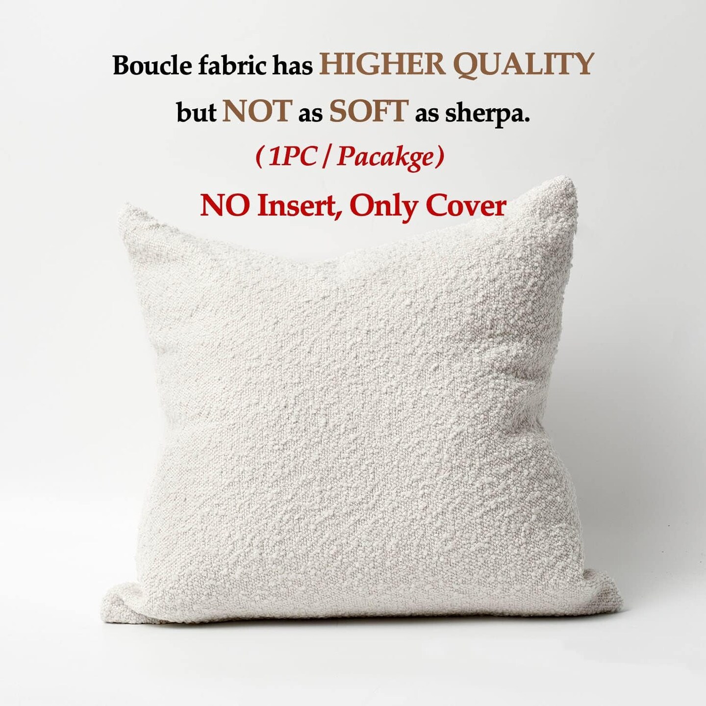 Luxury Decorative Throw Pillow Cover 18 x 18 Inch Textured Boucle Square Sofa Couch Pillow for Living Room Woven Accent Cushion Case, 1PC, Ivory