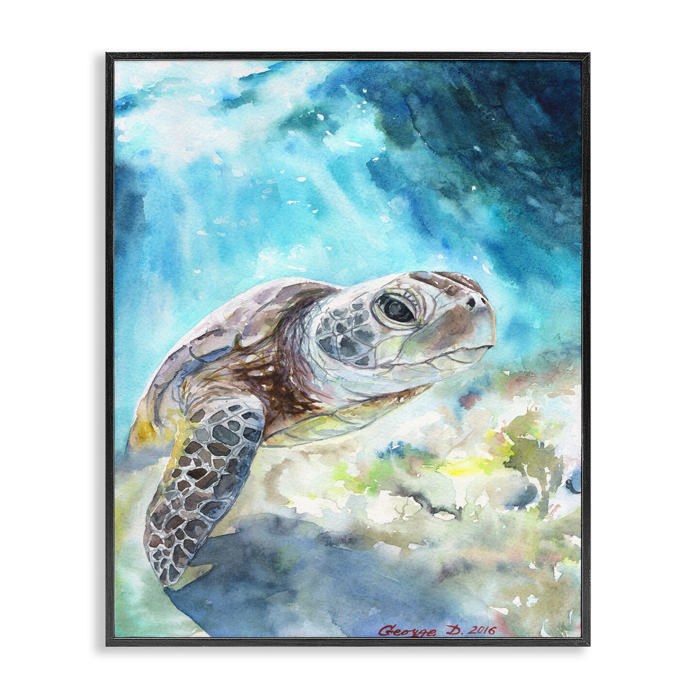 Stupell Industries Sea Turtle Ocean Watercolor Framed Giclee Art