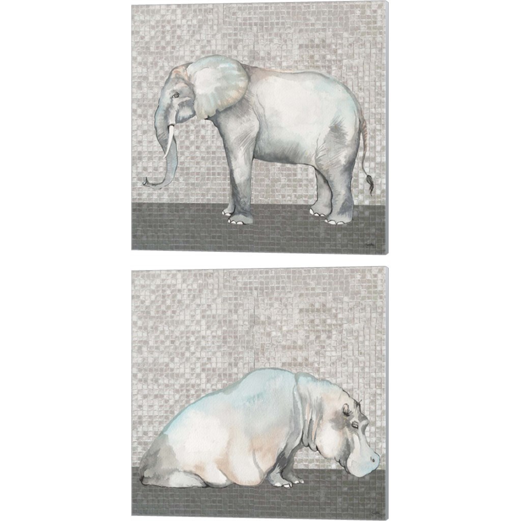 Introspective Elephant & Hippo by Elizabeth Medley 14" x 14" Canvas Wall Art (Set of 2)
