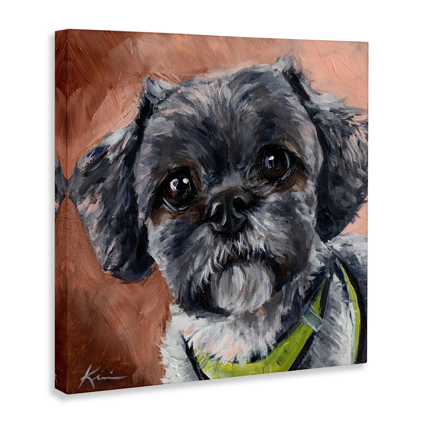 Stupell Industries Black Shih Tzu Dog Portrait Canvas Wall Art