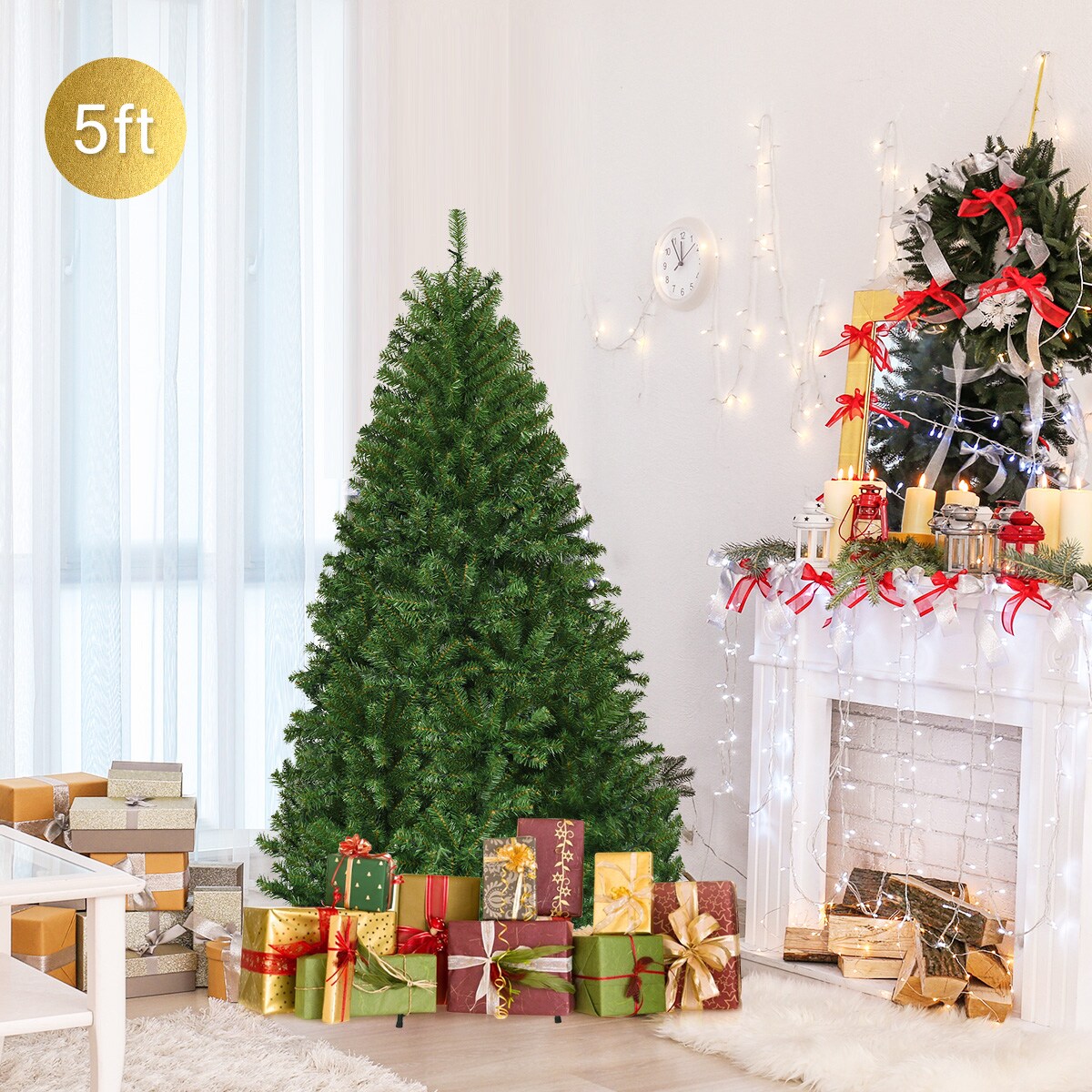 Costway 4/5/6/7/8/9 Ft Pre-Lit Artificial Christmas Tree Hinged 100/150/350/500/750/1000 LED Lights