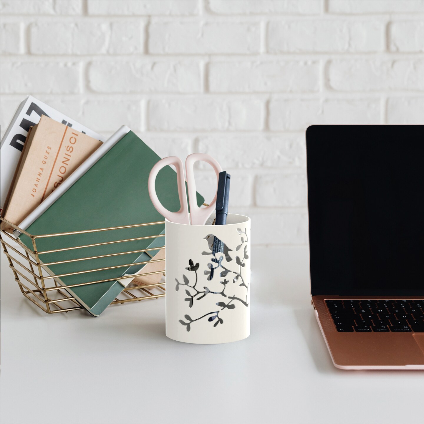 Mango Steam Tabletop Metal Bird Pencil Cup Holder, Organizer