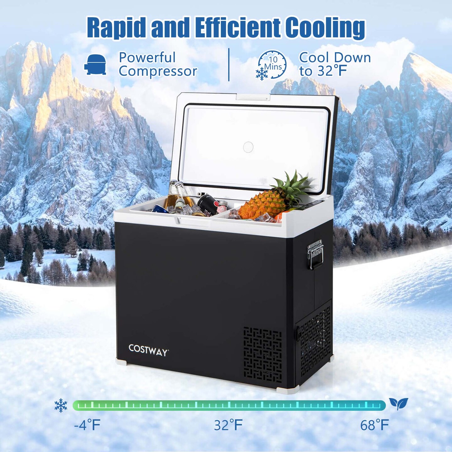 Costway 12 Volt Car Refrigerator 53QT Portable Car Fridge with -4&#x2109;~68&#x2109; for RVs Adjustable Range Black