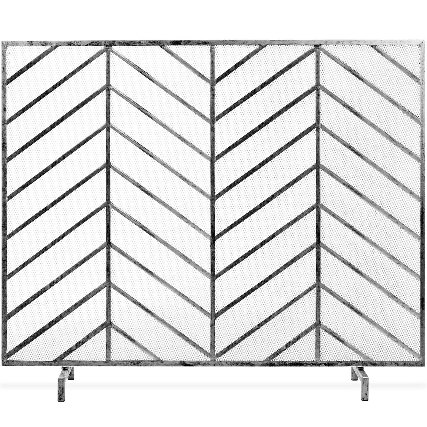 Best Choice Products 38x31in Single Panel Handcrafted Iron Chevron Fireplace Screen w/ Distressed Finish