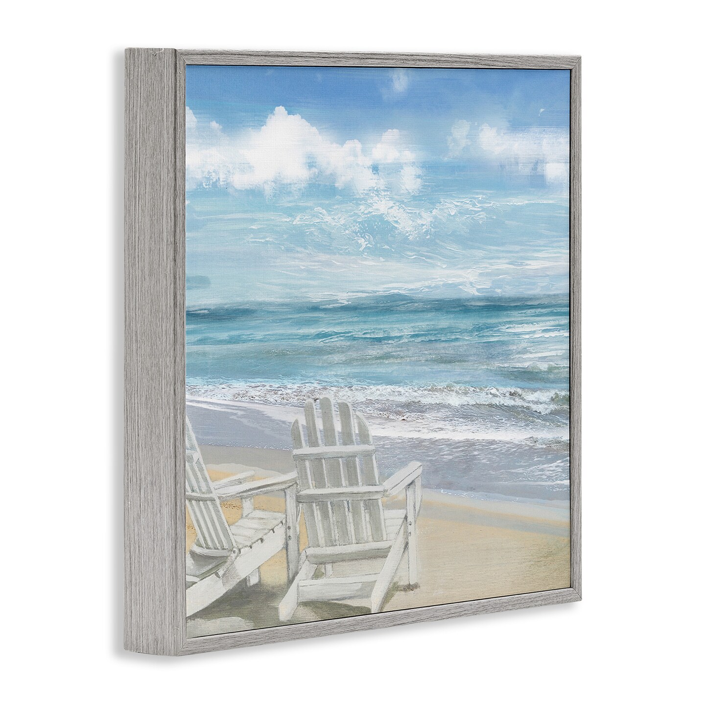 Stupell Industries White Adirondack Chairs on Beach Framed Giclee Art