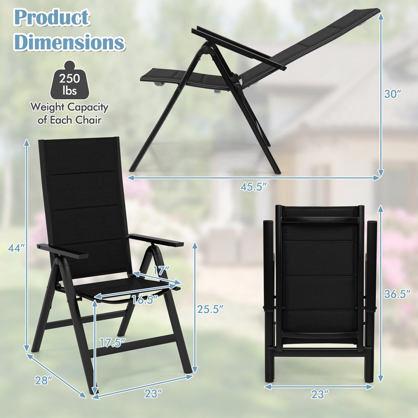 Costway 1/2/4 PCS Patio Folding Chair Outdoor Chairs with Padded Seat, Adjustable Backrest Black