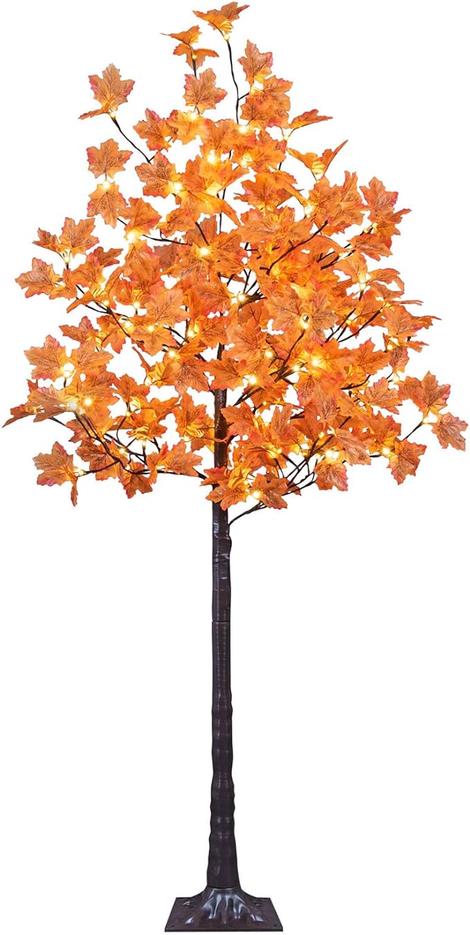 6FT 120LED Artificial Lighted Maple Tree Warm White Fall Decorations Indoor or Outdoor, Orange