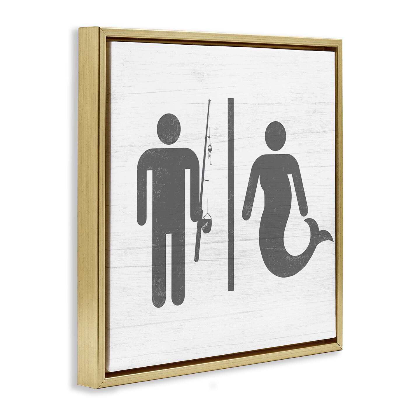 Stupell Industries Fisherman or Mermaid Bathroom Framed Floater Canvas Wall Art