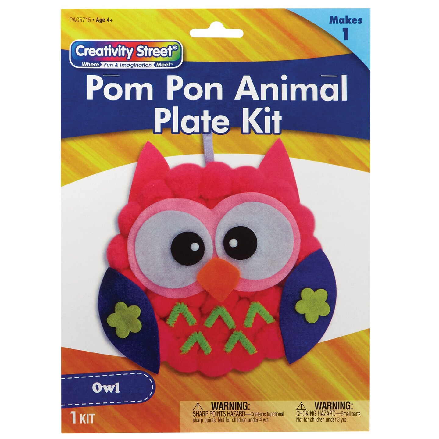 Pom Pon Animal Plate Kit, Owl, 7&#x22; x 8&#x22; x 1&#x22;, 1 Kit