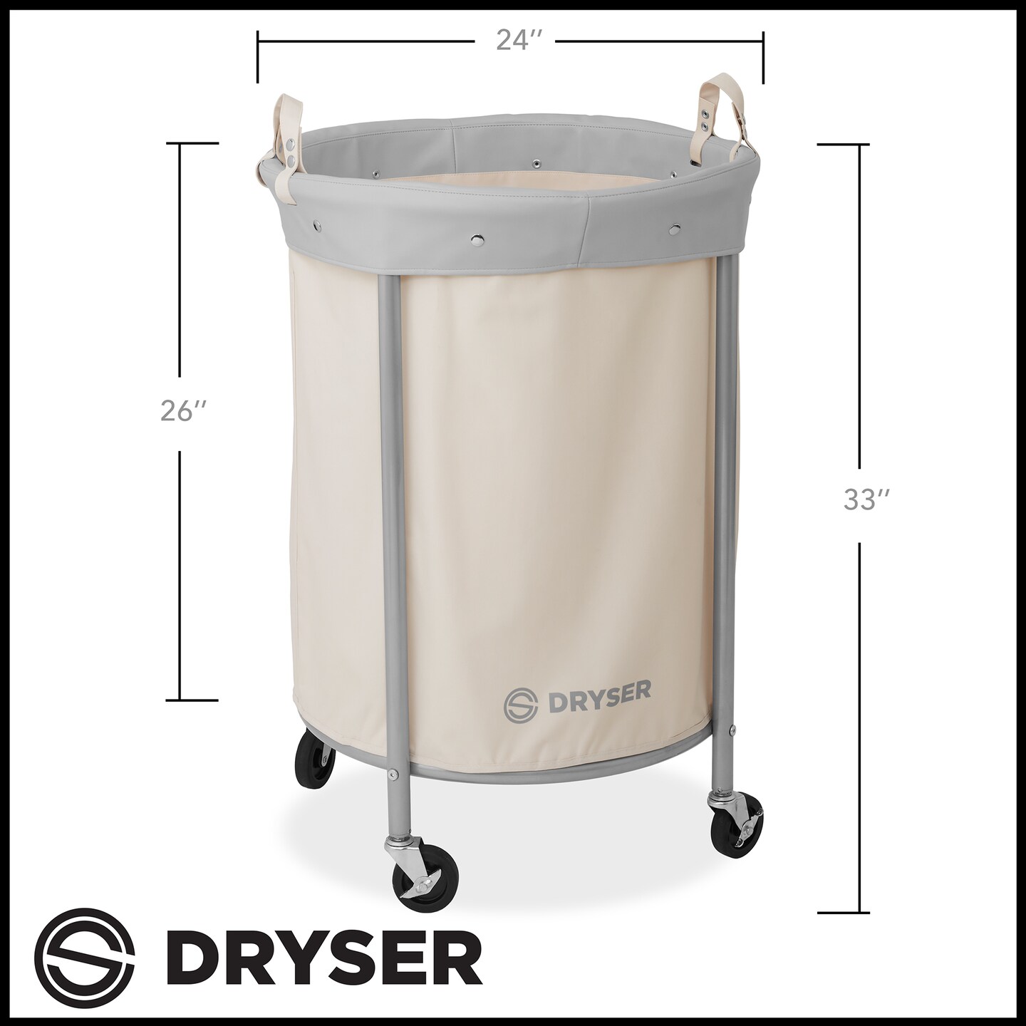 Dryser Laundry Basket with Wheels, 65 Gal. Round Rolling Laundry Hamper with Steel Cart, 4 Casters and 2 Brakes, Removable Liner