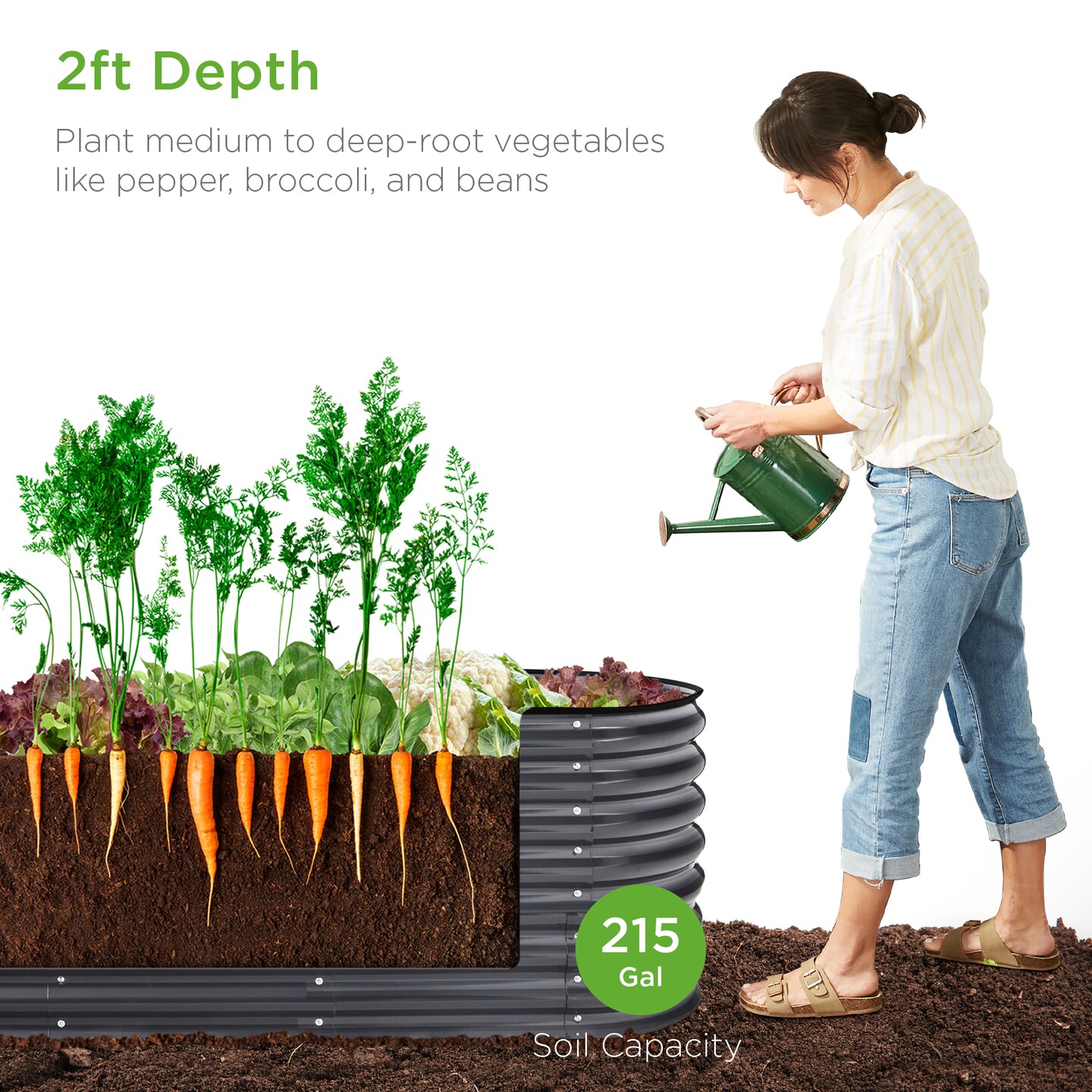 Best Choice Products 8x2x2ft Metal Raised Garden Bed, Oval Outdoor Planter Box w/ 4 Support Bars