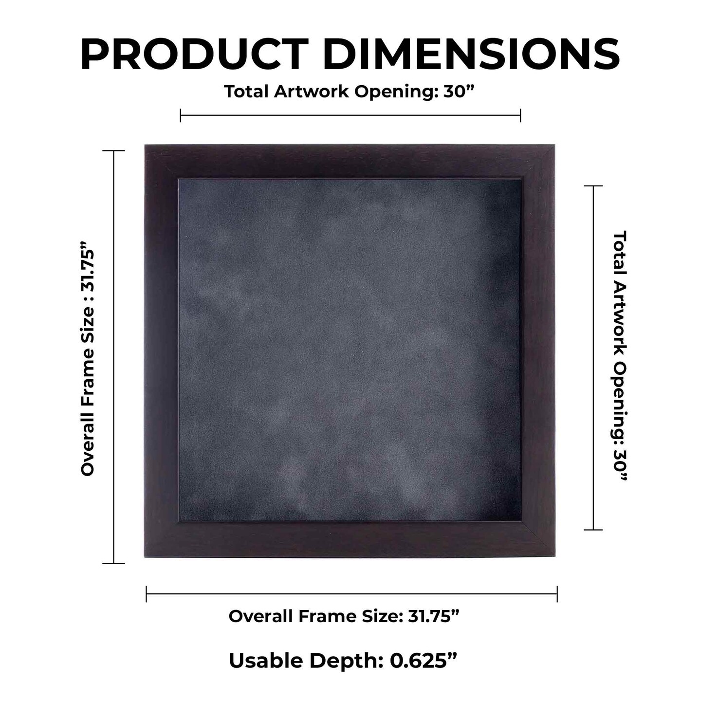 Rich Dark Brown Wood Shadow Box Frame with Acrylic Front - Dark Grey Suede Backing, 30 Sizes