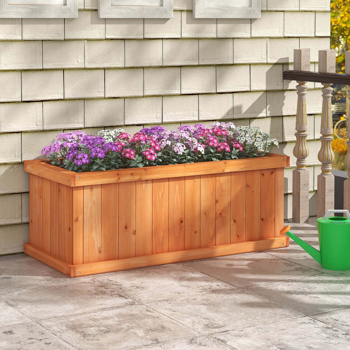 Costway Raised Garden Bed Fir Wood Rectangle Planter Box with Drainage Holes Orange