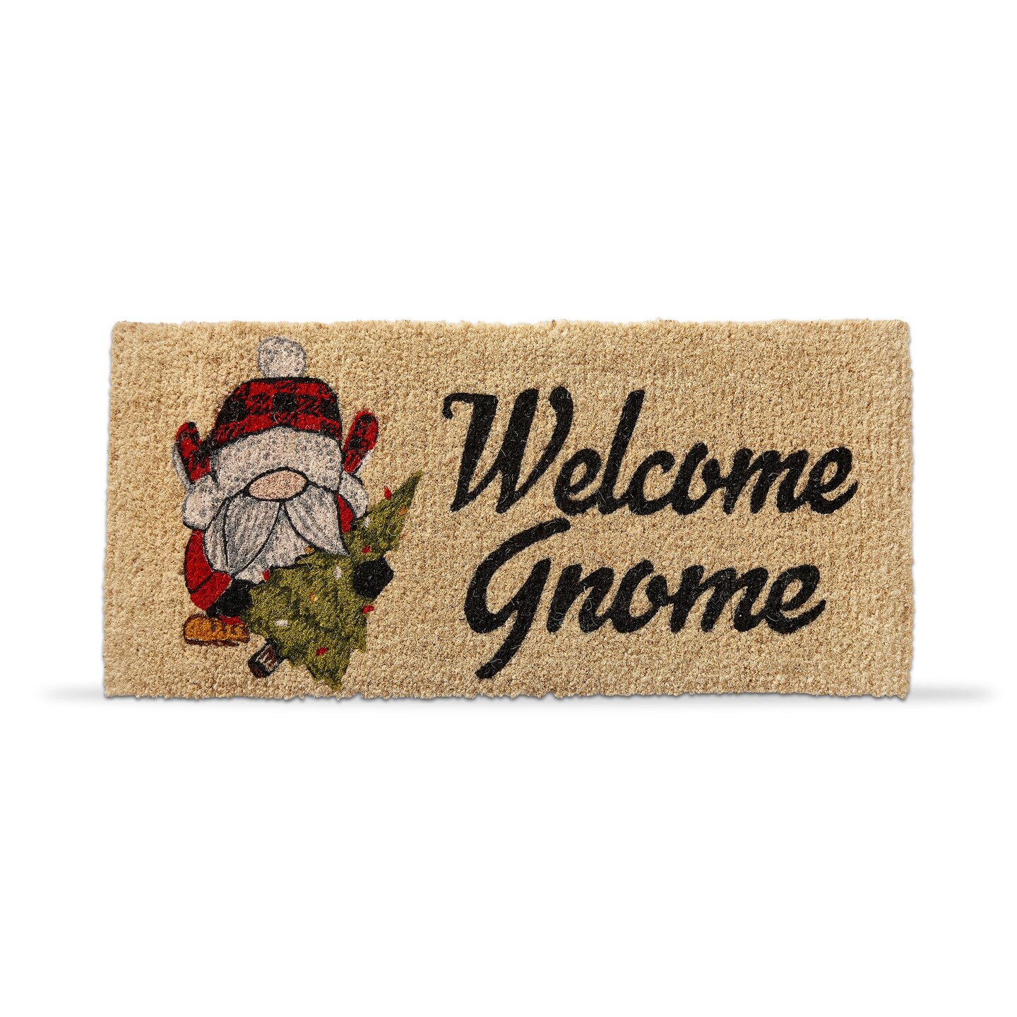 1&#x27;6&#x22;x3&#x27;3&#x22; Welcome Gnome Sentiment Christmas Tree Rectangle Indoor Outdoor Estate Coir Door Welcome Mat Beige Background
