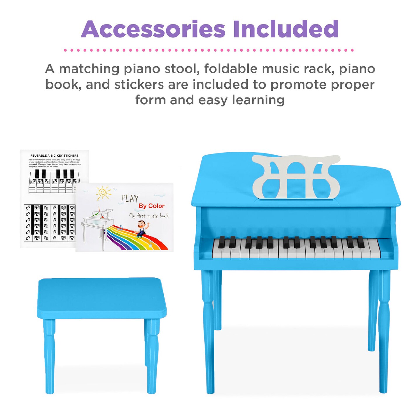 Best Choice Products Kids Classic 30-Key Mini Piano w/ Lid, Bench, Folding Music Rack, Song Book, Stickers