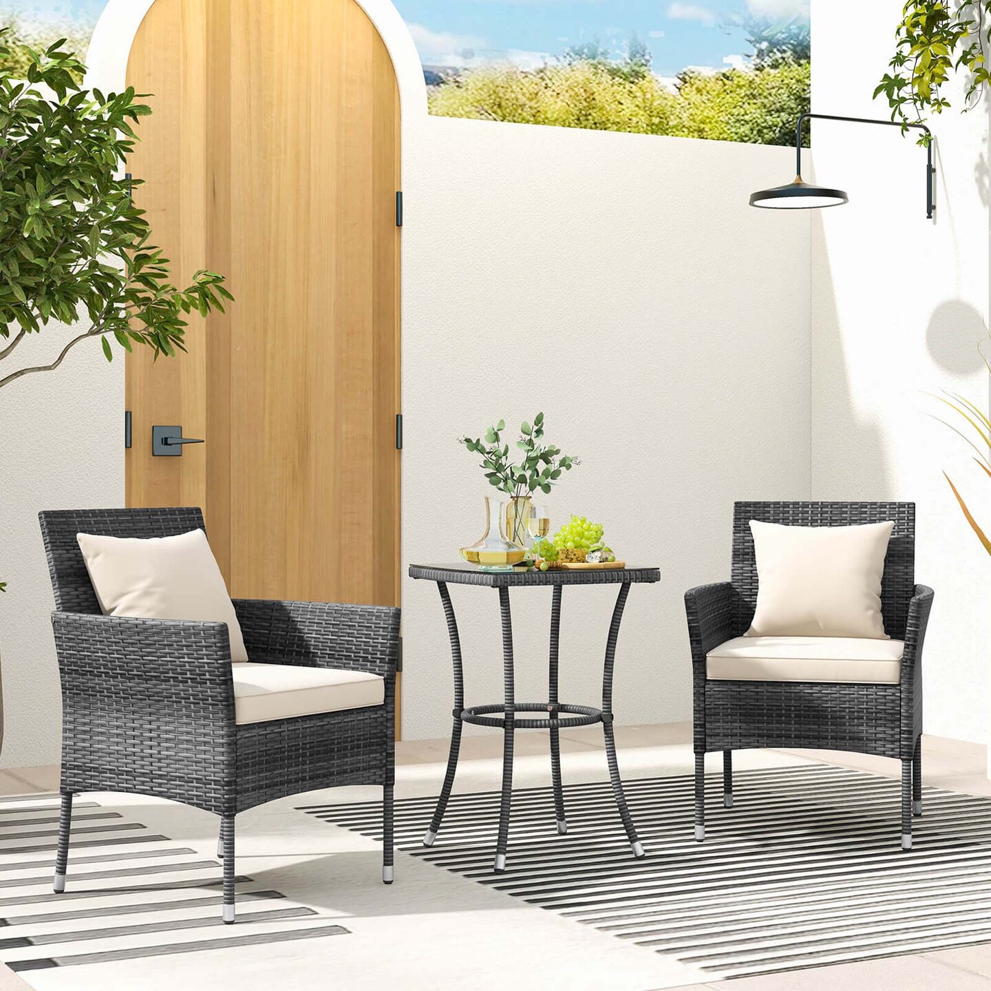 Costway 3 PCS Patio Furniture Set with Cushioned Patio Chairs & Tempered Glass Coffee Table Grey/Navy/White/Black