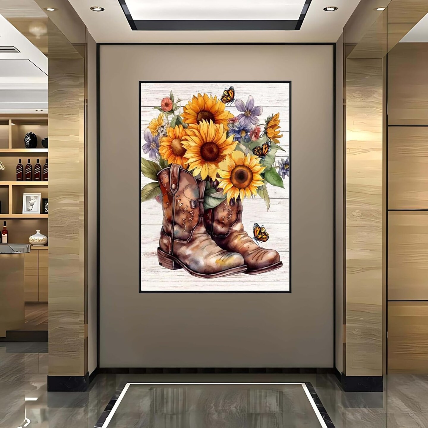 Boot Diamond Painting Kits for Adults, 5D Butterfly Sunflower Flowers Diamond Art Kits for Beginners - DIY Full Drill Diamond Gem Art with Painting Kits for Home Wall Decor 12 x 16 inches