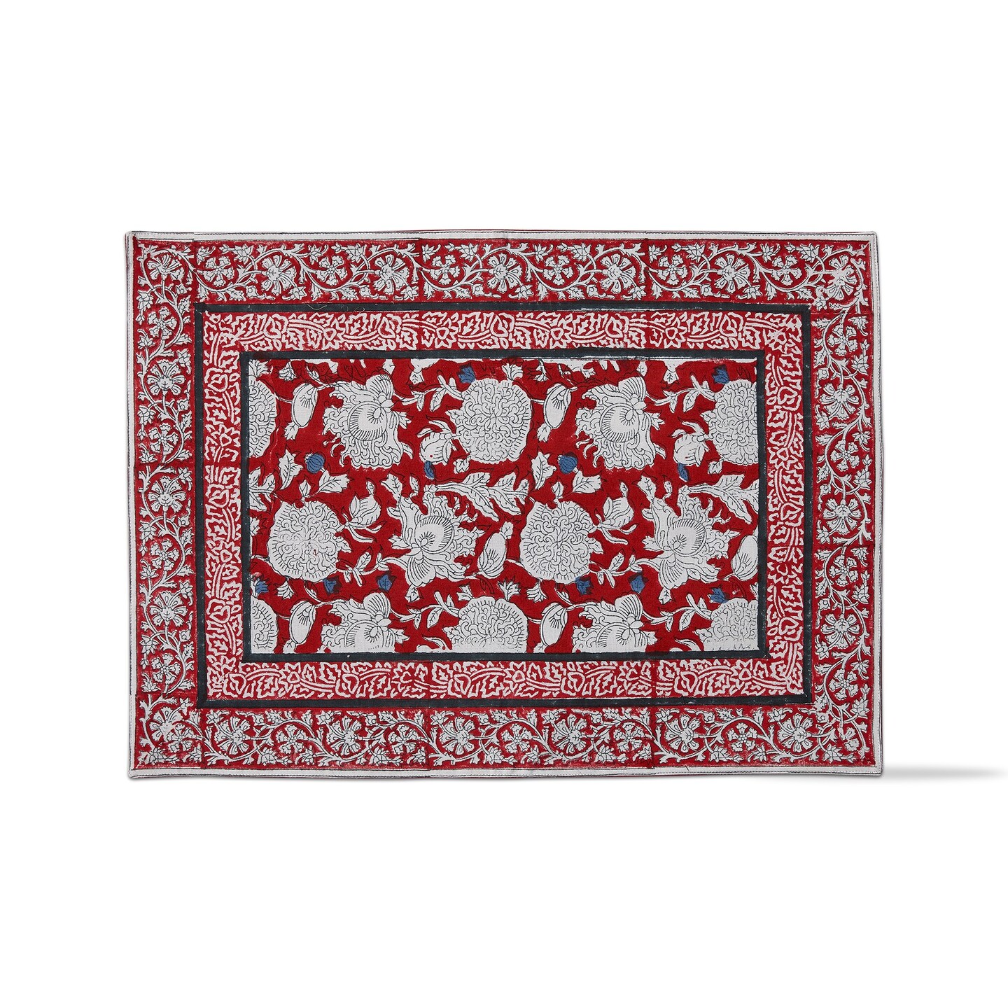 Janis Red Block Print Cotton Placemat, 14.5&#x22;L x 19&#x22;W