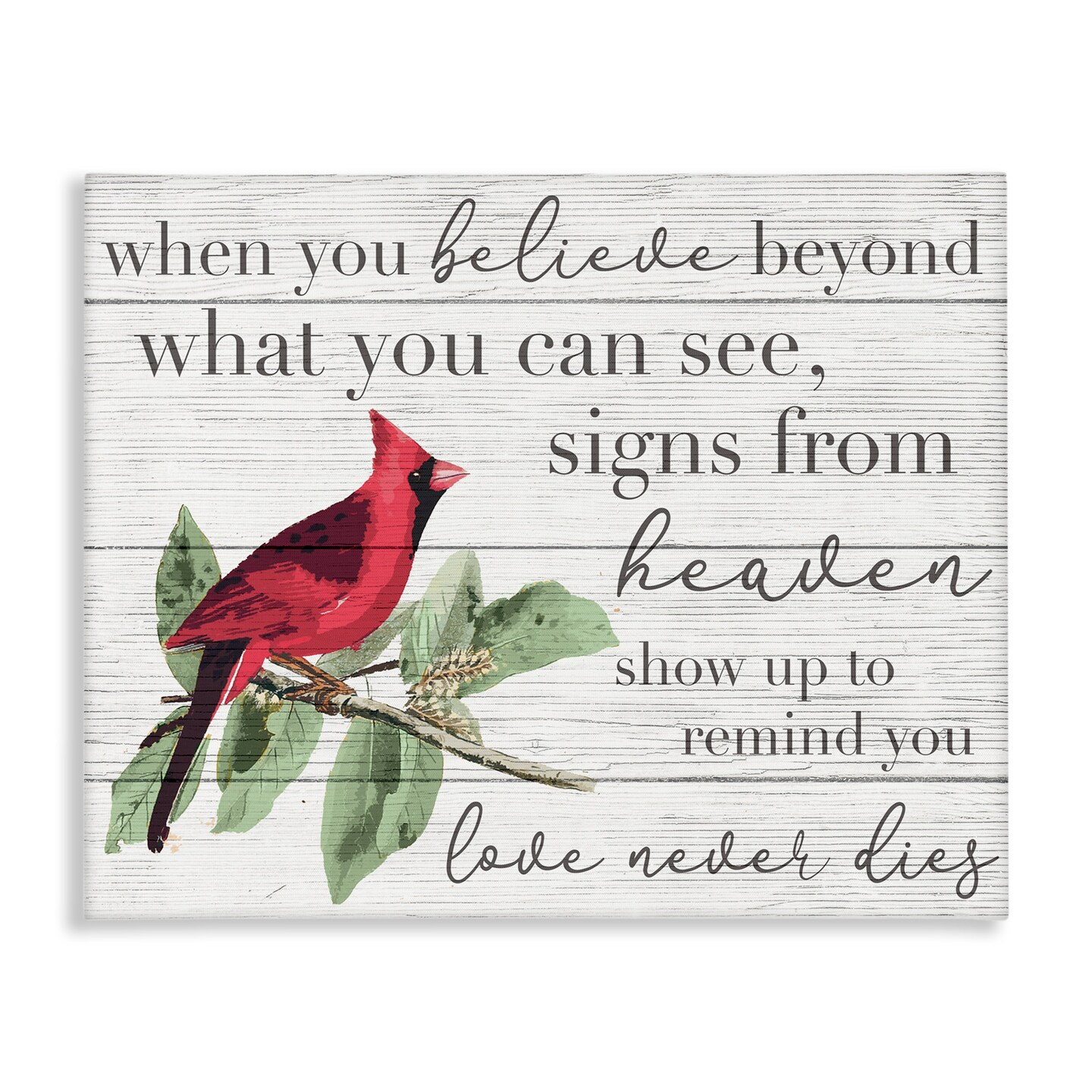 Stupell Industries Love Never Dies Inspirational Cardinal Canvas Wall Art