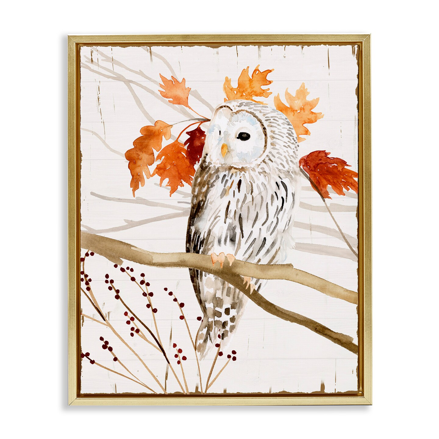 Stupell Industries Owl In Autumnal Forest Framed Floater Canvas Wall Art
