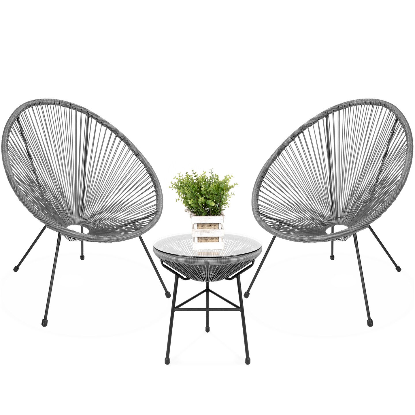 Best Choice Products 3-Piece All-Weather Patio Acapulco Bistro Furniture Set w/ Rope, Glass Top Table