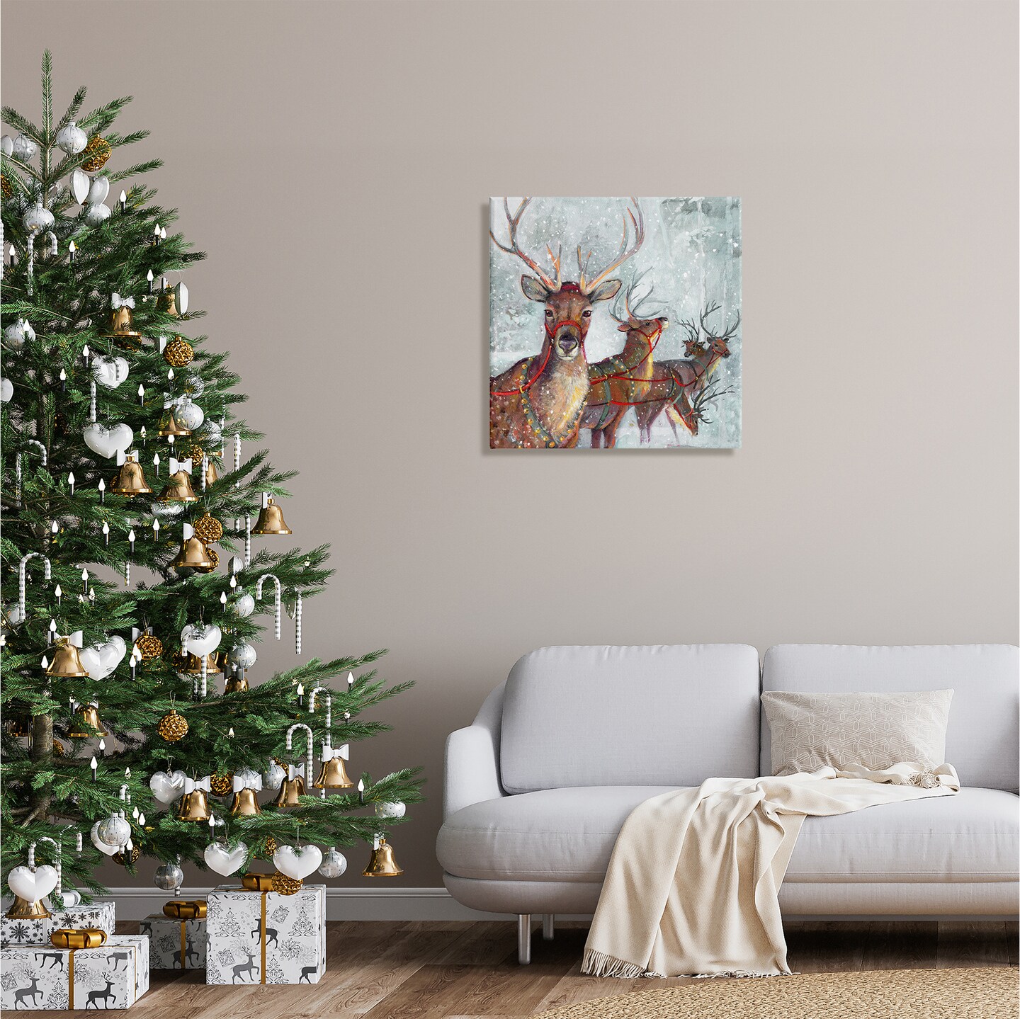 Stupell Industries Winter Reindeer Holiday Landscape Canvas Wall Art
