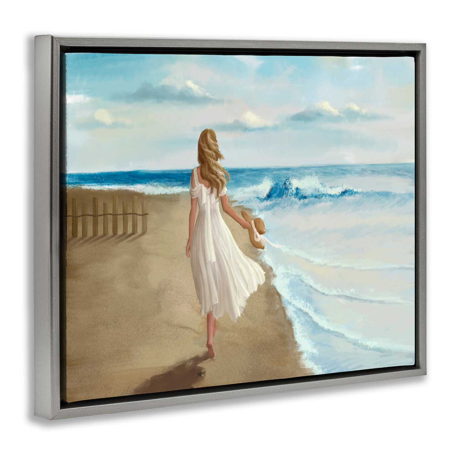 Stupell Industries Walk On The Beach Painting Framed Floater Canvas Wall Art